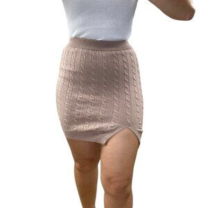 Cream Cable Knit Mini Sweater Skirt